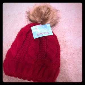 Womens’ Red Beanie with Pompom NWT